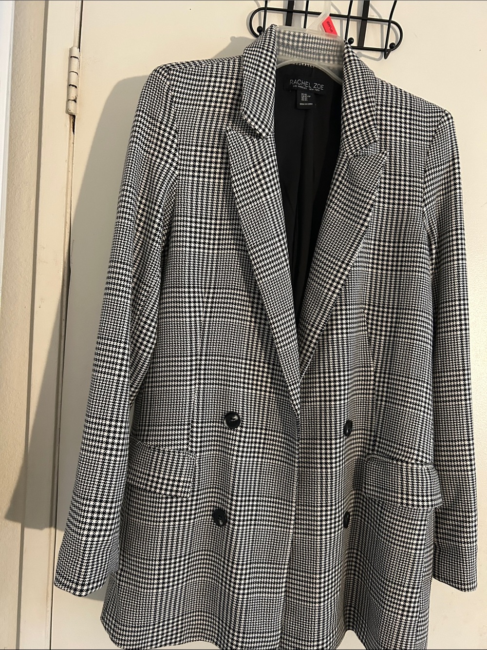 Rachel Zoe Black & White Glen Plaid Double-Breasted Sport Coat